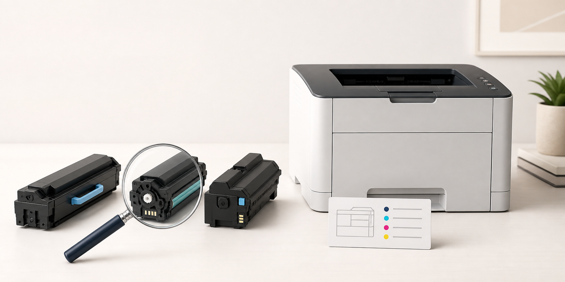 Generic laser printer and compatible cartridge shapes examined with a magnifying lens